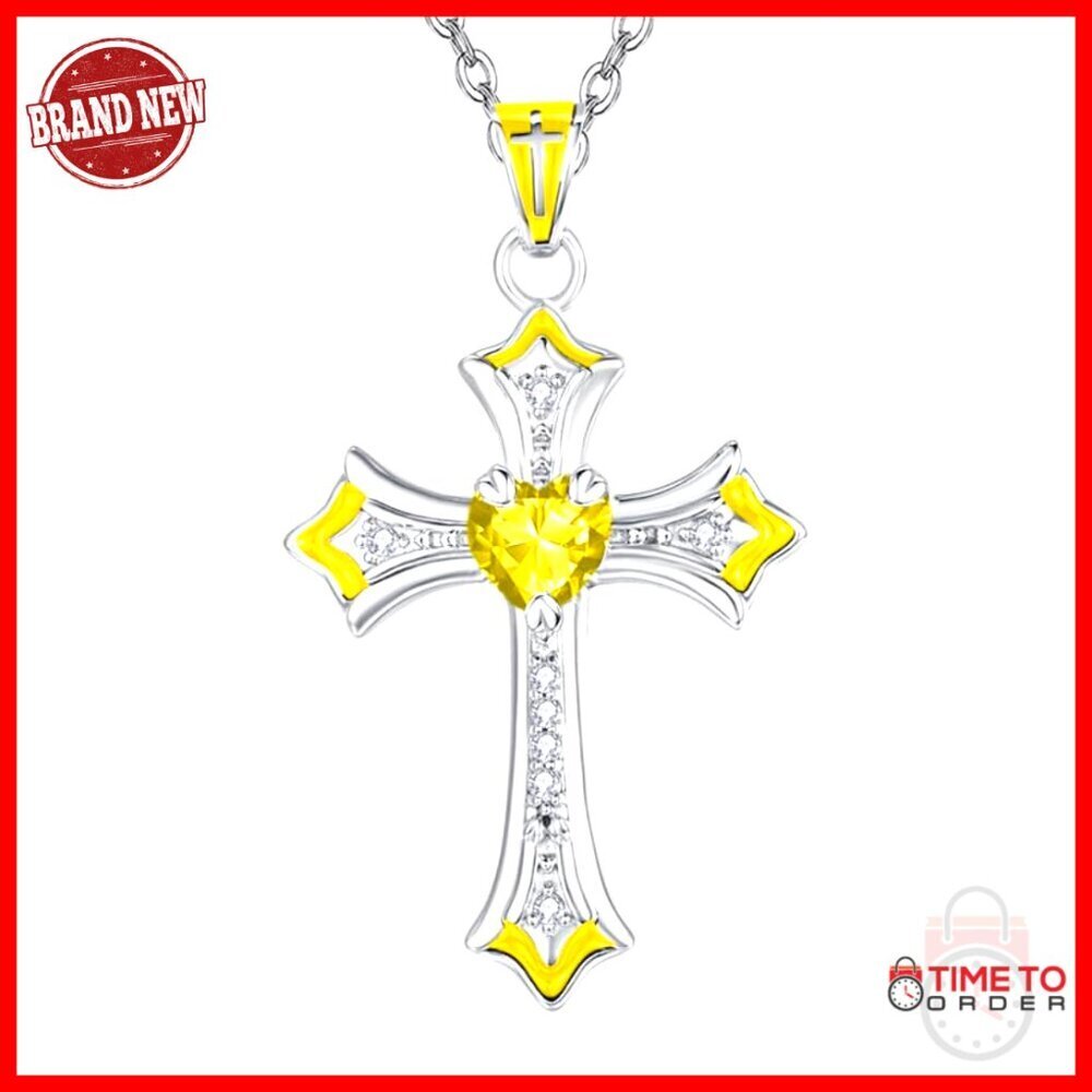 Cross Heart Birthstone Pendant Necklace Elegant Adjustable Chain Jewelry Gift